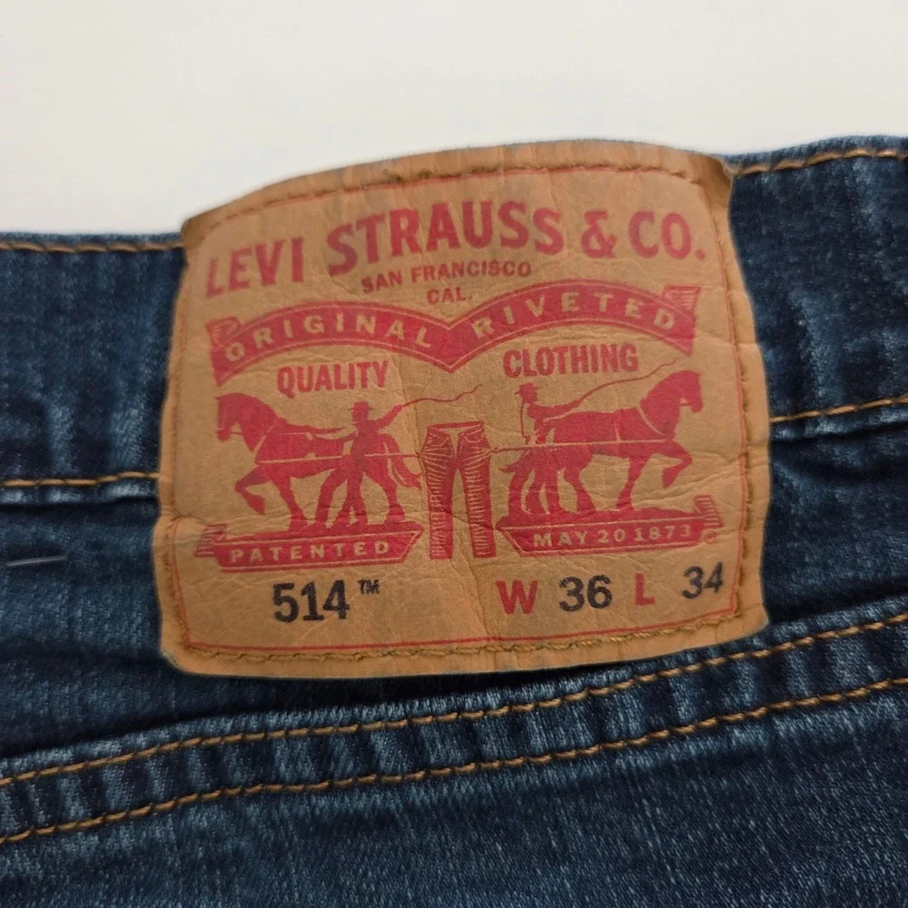 Levi's 514 Straight Fit Blue Denim Jeans Mens 36x34